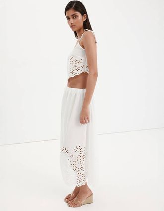 Mango Top ricamato traforato bianco sporco - Donna - XS - MANGO