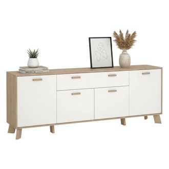 Dmora Aparador Claribel, Buf&eacute; De Sal&oacute;n, Aparador De Sal&oacute;n, Despensa De Cocina, 196x39 H73 Cm, Roble Y Blanco - Dmora