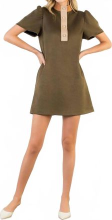 THML Clothing Short Sleeve Suede Dress In Olive