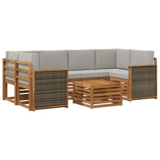 vidaXL Conjunto De Sof&aacute;s De Exterior 7 Pcs Natural Y Gris Claro Vidaxl