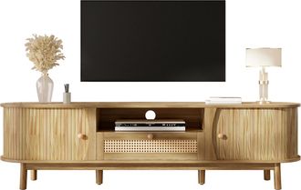 STILVORA Mueble De Tv Con Puertas Correderas Y 2 Cajones De Rat&aacute;n, Estilo R&uacute;stico, En Mdf, 165&times;37&times;46 Cm, Natural