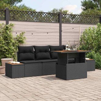 vidaXL Conjunto De Comedor De Jard&iacute;n Con Coj&iacute;n 5 Pcs Negro Y Marr&oacute;n Vidaxl