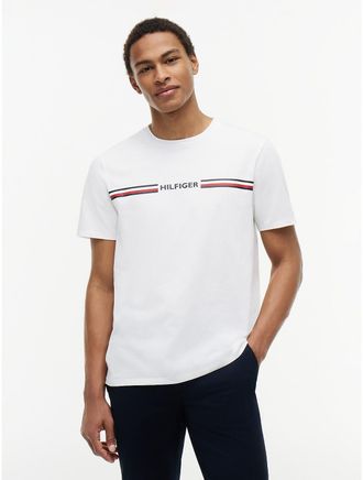 Tommy Hilfiger Mens Hilfiger Signature Stripe Logo T-Shirt - White - XXXL