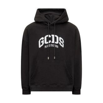 GCDS Hoodies, male, Black, Size: XS Oversized Cotton Jersey Hoodie