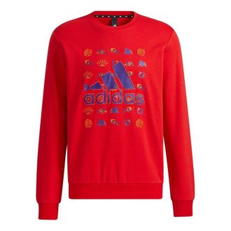 adidas Mens adidas Cny Gfx Swt Un Logo Printing Round Neck Pullover Sports Red GQ8839