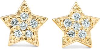 Pompeii3 14K Yellow Gold Diamond Pave Petite Star Studs Dainty High Polished 6.5MM