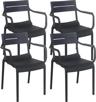 Oviala Juego de 4 sillones de jard&iacute;n de pl&aacute;stico negro