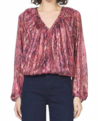 Dear John Denim Piaf V Neck Balloon Sleeve Top In Pomegranate