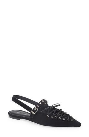 Jeffrey Campbell Geralt Pointed Toe Slingback Flat in Black Suede at Nordstrom Rack, Size 6.5