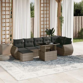 vidaXL Set De Sof&aacute;s De Jard&iacute;n Y Cojines 8 Piezas Rat&aacute;n Sint&eacute;tico Gris Vidaxl