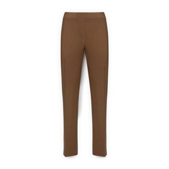 Elena Miro Broeken, Dames, Bruin, L, Leer, Slim-fit Milanese Stitch Broek