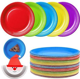 OEM 50 Platos Desechables De Cart&oacute;n De Colores, Platos Redondos De Papel Multicolores Para Manualidades, Platos Para Fiestas, Vajilla Colorida, Platos Par