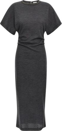 Brunello Cucinelli Maxi Dresses, female, Gray, XL, Wool Knit Midi Dress