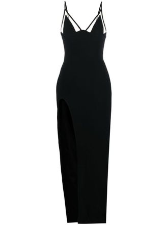 DAVID KOMA V-neck side-slit cady gown - Black