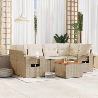 vidaXL Vidaxl - Set Sof&aacute;s De Jard&iacute;n 7 Piezas Y Cojines Rat&aacute;n Sint&eacute;tico Beige