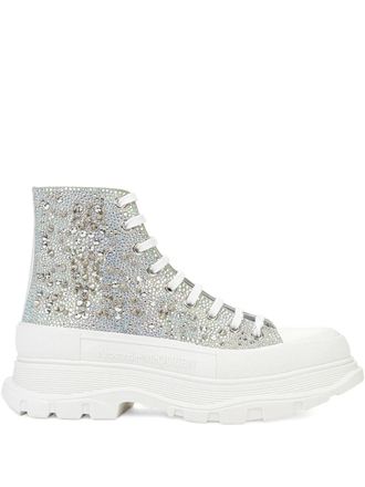 Alexander McQueen Tread Slick crystal-embellished platform sneakers - men - Fabric/Suede/Rubber - 43 - Grey