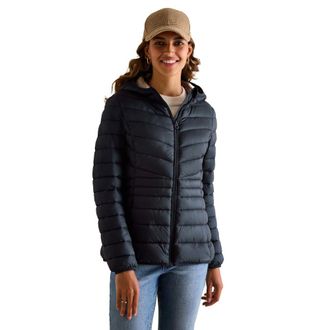 Joules Womens Kenley Full Zip Quilted Hooded Coat - Navy Nylon - Size 10 UK