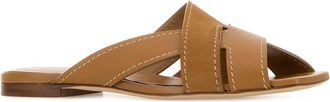 Tod's Womens Biscuit Suede And Leather Slippers C800bis Flat Shoes