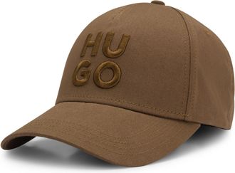 HUGO BOSS Fitted Cap HUGO Jude-Stacked, Damen, 217 medium braun, Web, Baumwolle, unifarben, Caps Fitted Cap, mit 3D Logostickerei, verstellbarer Verschluss, uni