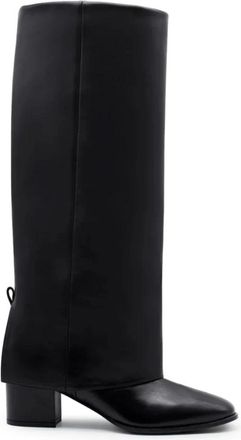 Gia Borghini Zwarte leren Georgina laarzen met gaiter - Dames - Laarzen met Hak - Zwart - 40 EU - Schoenen