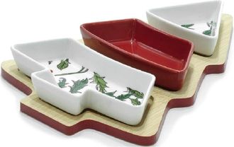 Trade Shop Trade Shop - Antipastiera To 3 Competition In Bianco Rosso Agrifoglio Albero Natale Decorazione Tavola