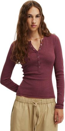 Cotton On Womens Blake Henley Long Sleeve in Lisa Stripe Sour Cherry Pink at Nordstrom, Size Xx-Small