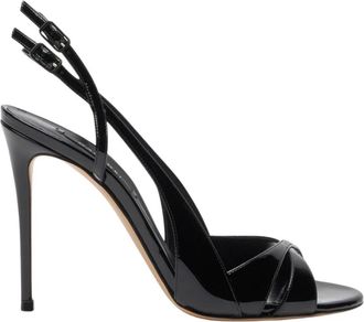 Casadei Julia Double Belts Sandalen - Dames - Sandalen met hakken - Zwart - 39 1/2 EU - Leer - Schoenen