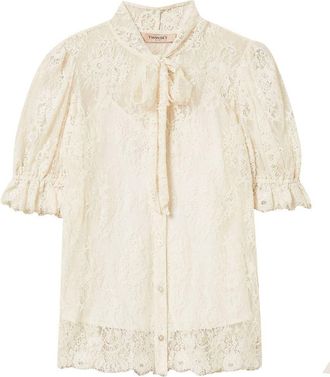 Twinset Ivory Lace Shirt With Lavalli&egrave;re Collar