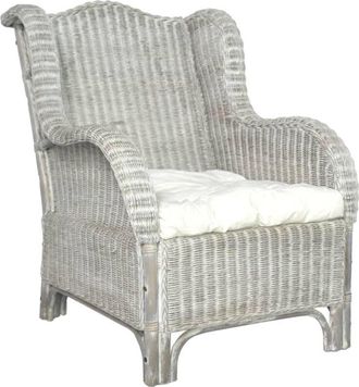 vidaXL Sofá con cojín ratán natural y lino gris Vidaxl