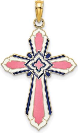 Diamond2Deal 14k Yellow Gold Enameled Reversible Same on Both Sides Cross Charm Pendant
