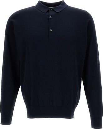 John Smedley Blue Long-Sleeve Cotton Polo