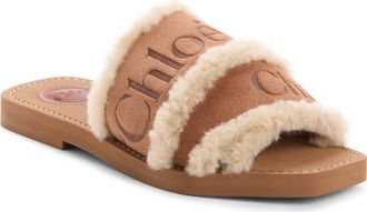 Chloé Woody Genuine Shearling Sandal in Softy Brown at Nordstrom, Size 12Us