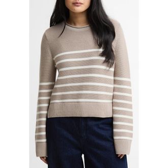 Barbour Hinton Cotton Knit Sweater in Light Sand Stripe at Nordstrom, Size 14 Us