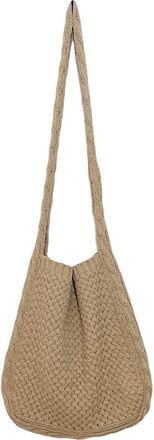 Generic Fashion Simple Shoulder Handbags Solid Color Knitted Shoulder Handmade Knit Crossbody Bag Cute Large for Travel Shopping (Khaki)
