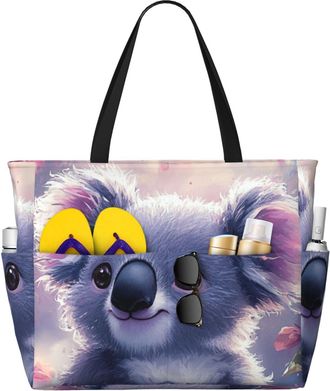 Generic Cute Koala Print Large Beach Bag Foldable Travel Shoulder Tote Bag With Pocket For Weekender Pool Vacation
