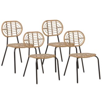 Beliani Beliani - Conjunto De 4 Sillas De Rat&aacute;n Beige Negro Natural Sint&eacute;tico Respaldo Trenzado Pratello