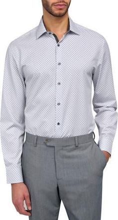 W.R.K Slim Fit Geometric Print Recycled Performance Stretch Dress Shirt in White/green at Nordstrom Rack, Size 16.5