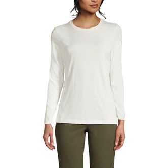 Lands End Plus Size Relaxed Supima Cotton Long Sleeve Crew Neck T-Shirt in Ivory at Nordstrom, Size X-Large P