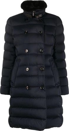 Moorer Down Coats, female, Blue, S, Blue Quilted Padded Coat with Faux-Fur