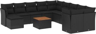 vidaXL Set De Sof&aacute;s De Jard&iacute;n 12 Piezas Cojines Rat&aacute;n Sint&eacute;tico Negro Vidaxl