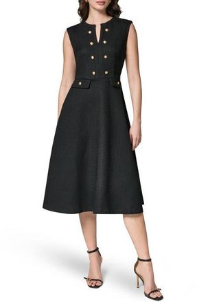 DKNY Split Neck Fit & Flare Knit Dress in Black at Nordstrom, Size 14