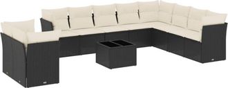 vidaXL Set De Sof&aacute;s De Jard&iacute;n 11 Pzas Y Cojines Rat&aacute;n Sint&eacute;tico Negro Vidaxl