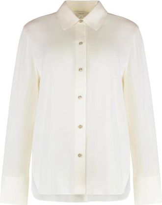 Vince Stretch-zijde blouse met knoopsluiting - Dames - Overhemden - Wit - L - Overhemden
