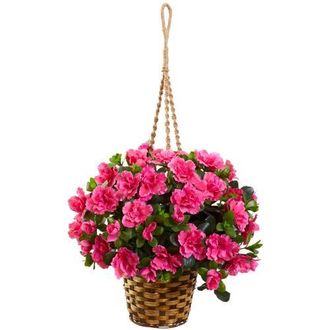 Nearly Natural Azalea Flowering Artificial Hanging Basket in Pink at Nordstrom