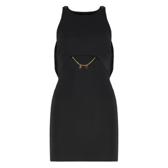 Elisabetta Franchi Double Crepe en Georgette Jurk - Dames - Korte kleedjes - Zwart - M - Leer - Kleedjes