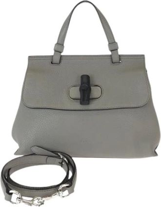 Gucci Pre-owned Handbags, female, Gray, Size: ONE SIZE Pre-owned Bamboo Daily 2way Leather Bag