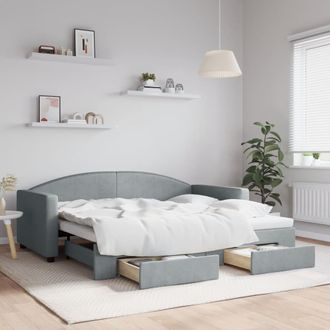 vidaXL Sof&aacute; Cama Nido Con Cajones Tela Gris Claro 90x190 Cm Vidaxl