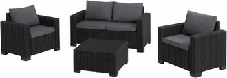 Keter California 4 Seater Outdoor Garden Furniture Lounge Set - Graphite with Grey Cushions - Keter