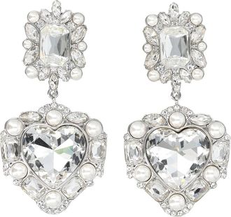Self Portrait Crystal Pearl Tiered Heart Earrings - Dames - Oorbellen - Grijs - ONE Size - Accessoires