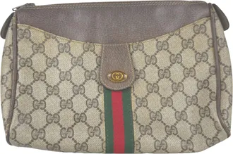 Gucci Brown Gg Supreme Clutch Bag (Pre-Owned)